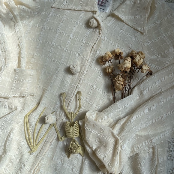 Vintage oversized Fall autumn sheer beige button down top - Picture 16 of 17